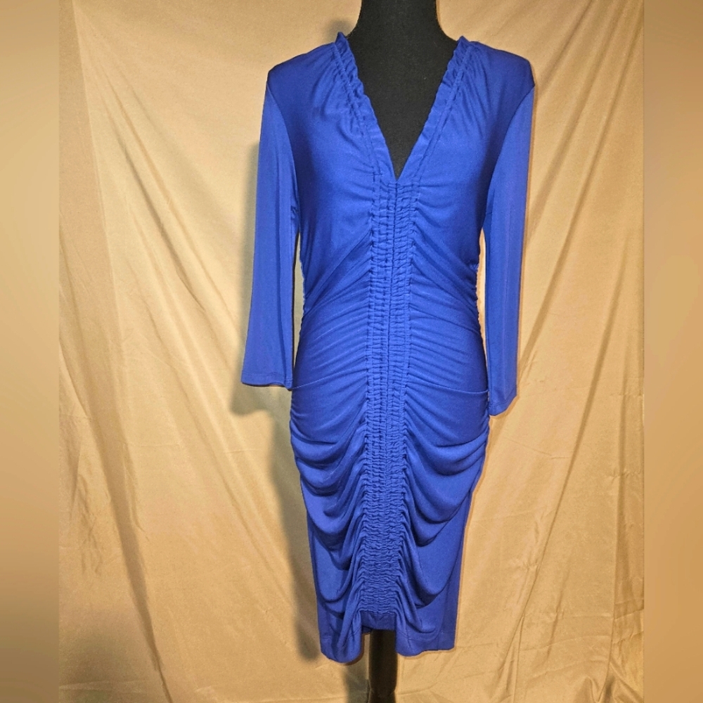 Kenneth Cole Blue Sheath Dress V-Neck Long Sleeve